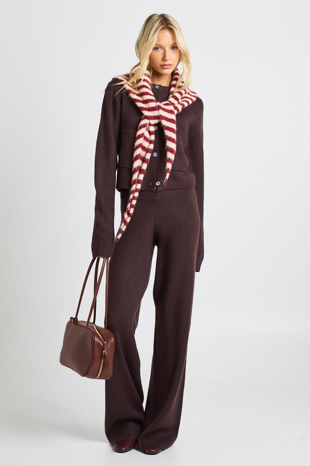 Pocket Detail Crew Neck Knitted Cardigan and Wide Leg Trouser by BOOHOO Pocket Detail Crew Neck Knitted Cardigan and Wide Leg Trouser by BOOHOO