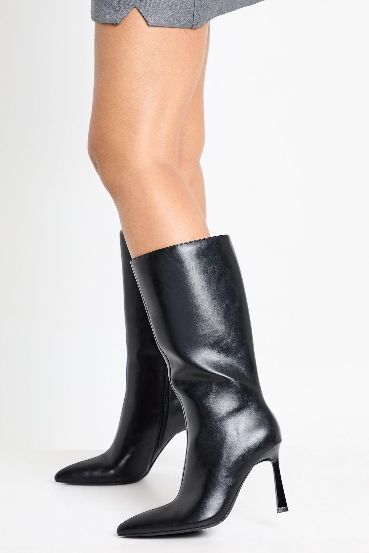 Pointed Stiletto Calf High Shoe Boots by BOOHOO