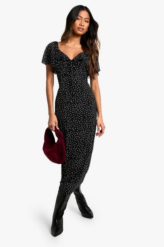 Polka Dot Angel Sleeve  Midaxi Dress by BOOHOO