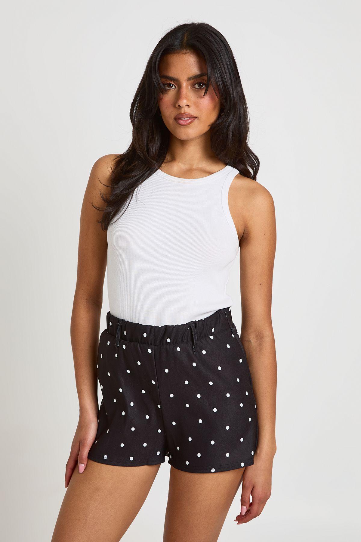 Polka Dot Bengaline Mini Short by BOOHOO