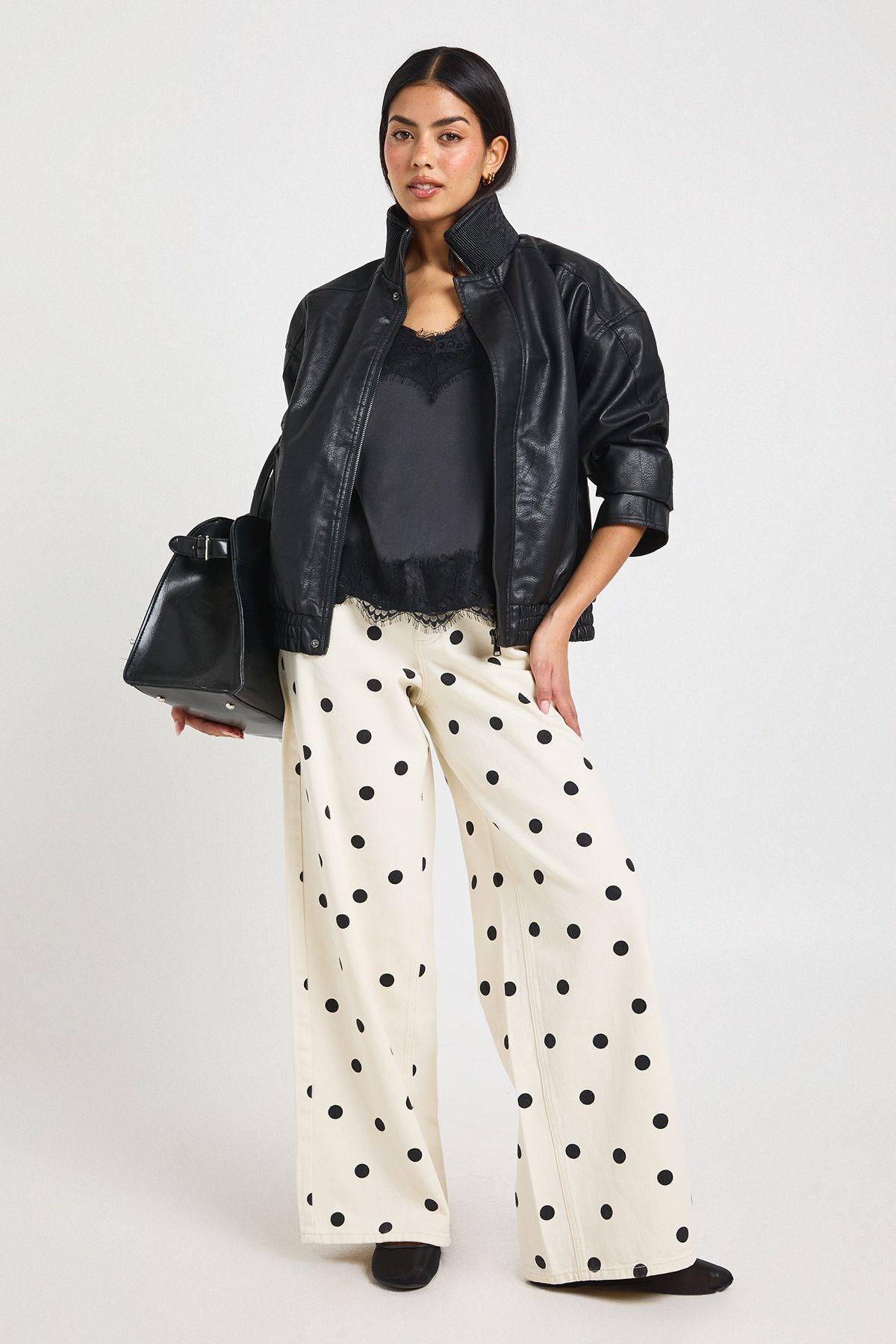 Polka Dot High Waist Wide Leg Jean by BOOHOO