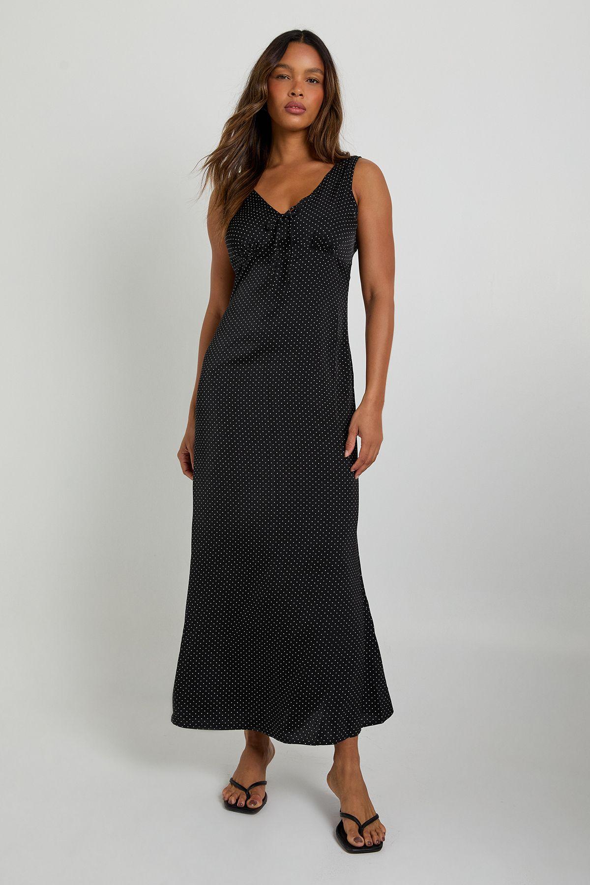 Polka Dot Print V Neck Maxi Dress by BOOHOO