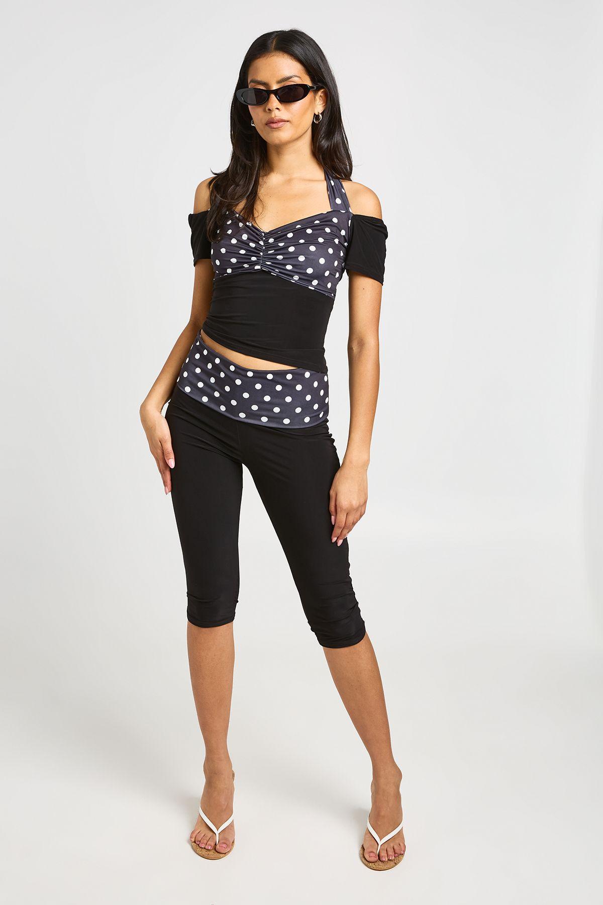 Polka Dot Waistband Slinky Capri by BOOHOO