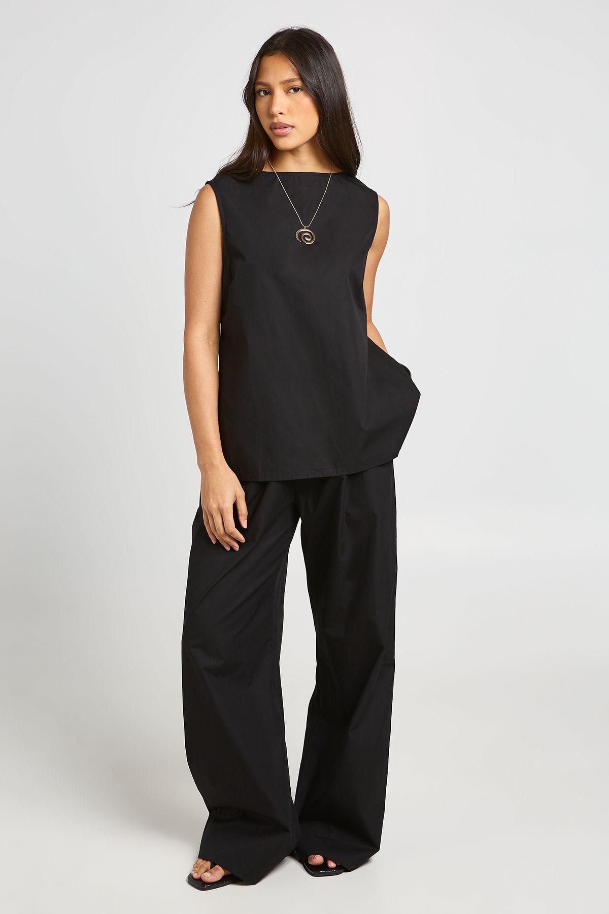 Poplin Sleeveless Blouse & Wide Leg Trouser Co-ord by BOOHOO
