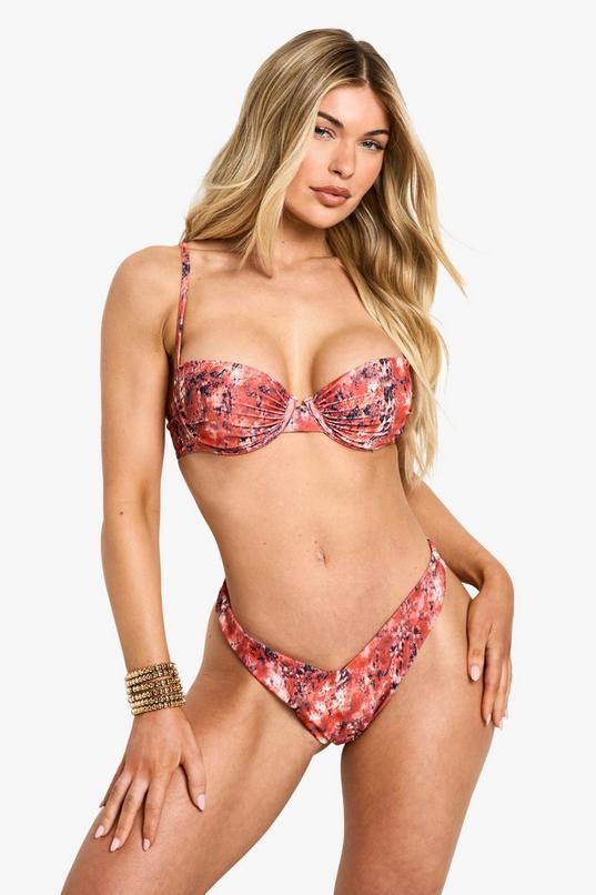 Premium Abstract Print Underwired Balcony Bikini Top by BOOHOO
