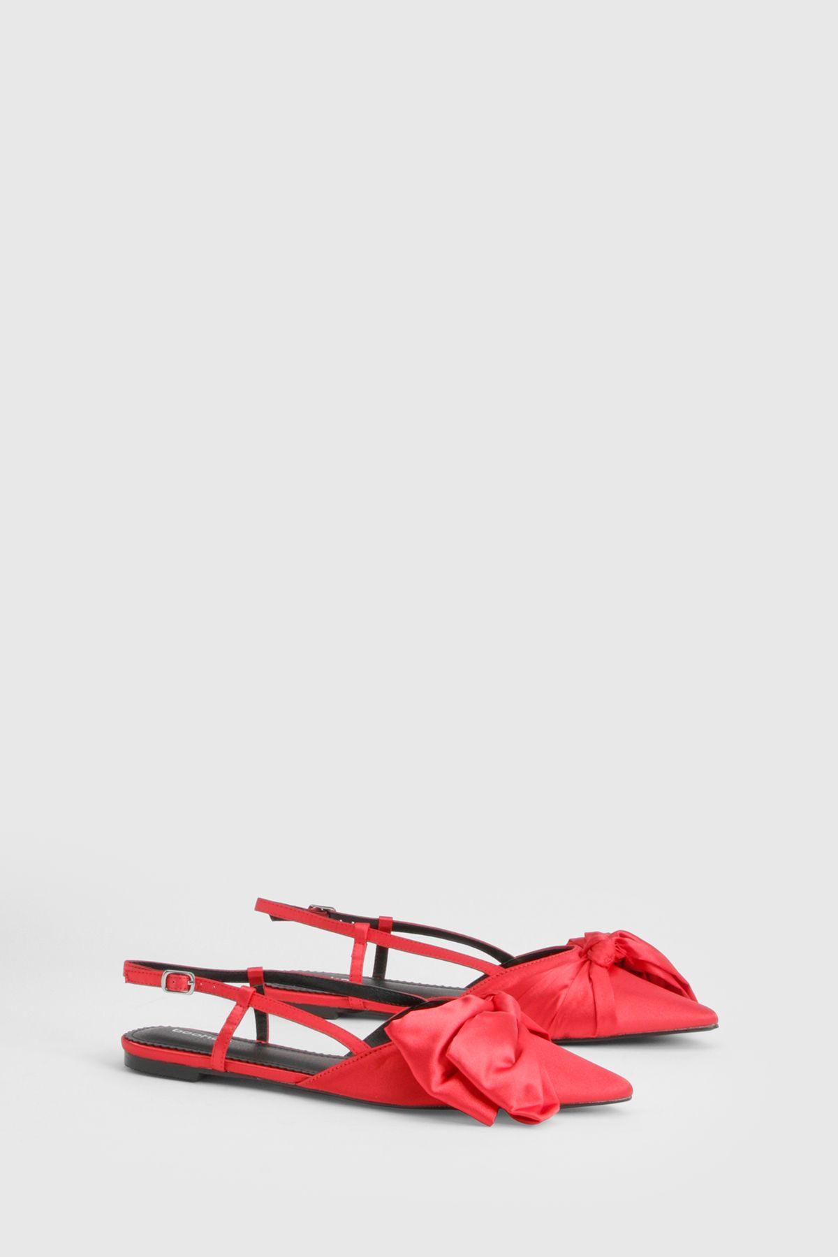 Premium Bow Detail Pointed Flats by BOOHOO