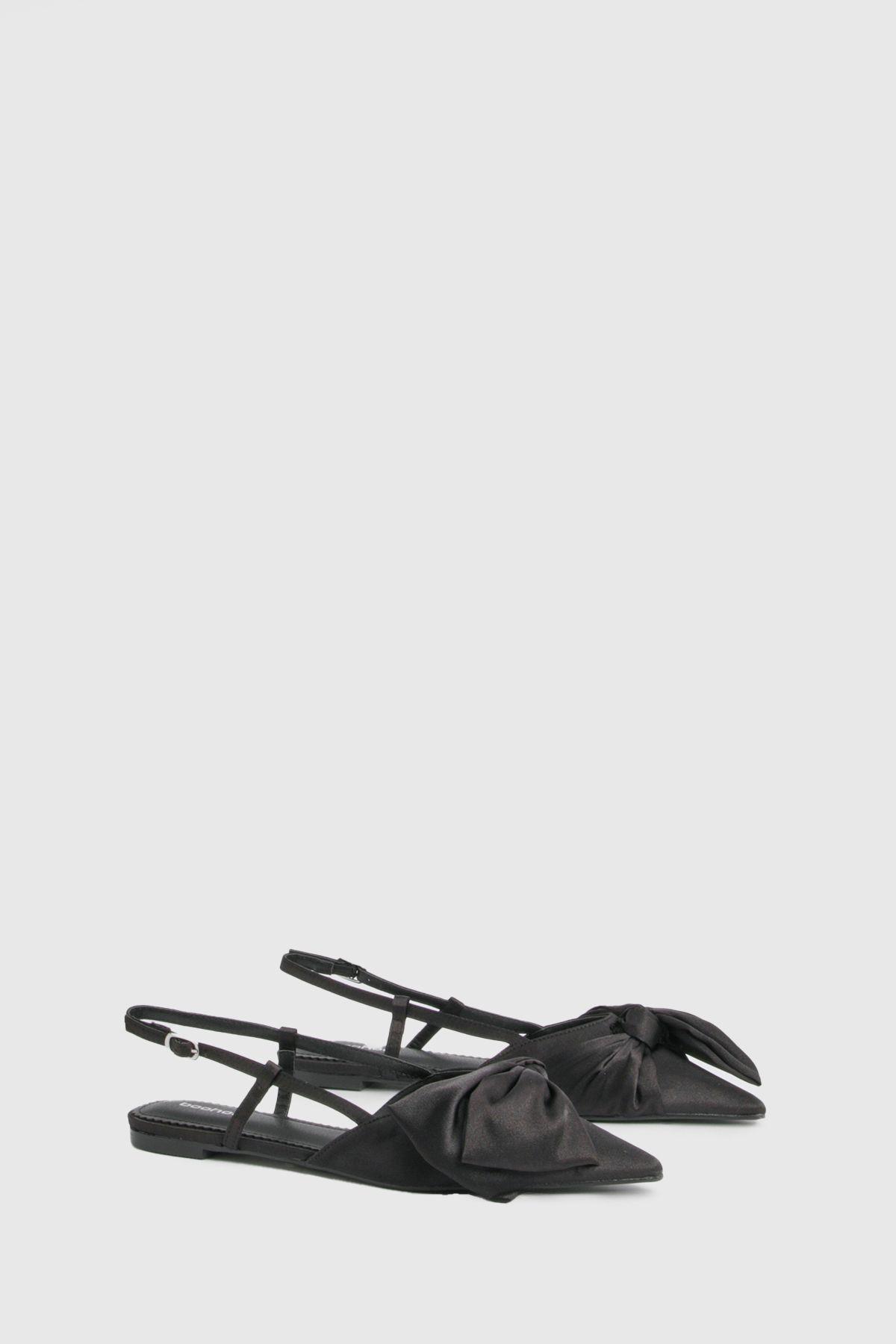 Premium Bow Detail Pointed Flats by BOOHOO