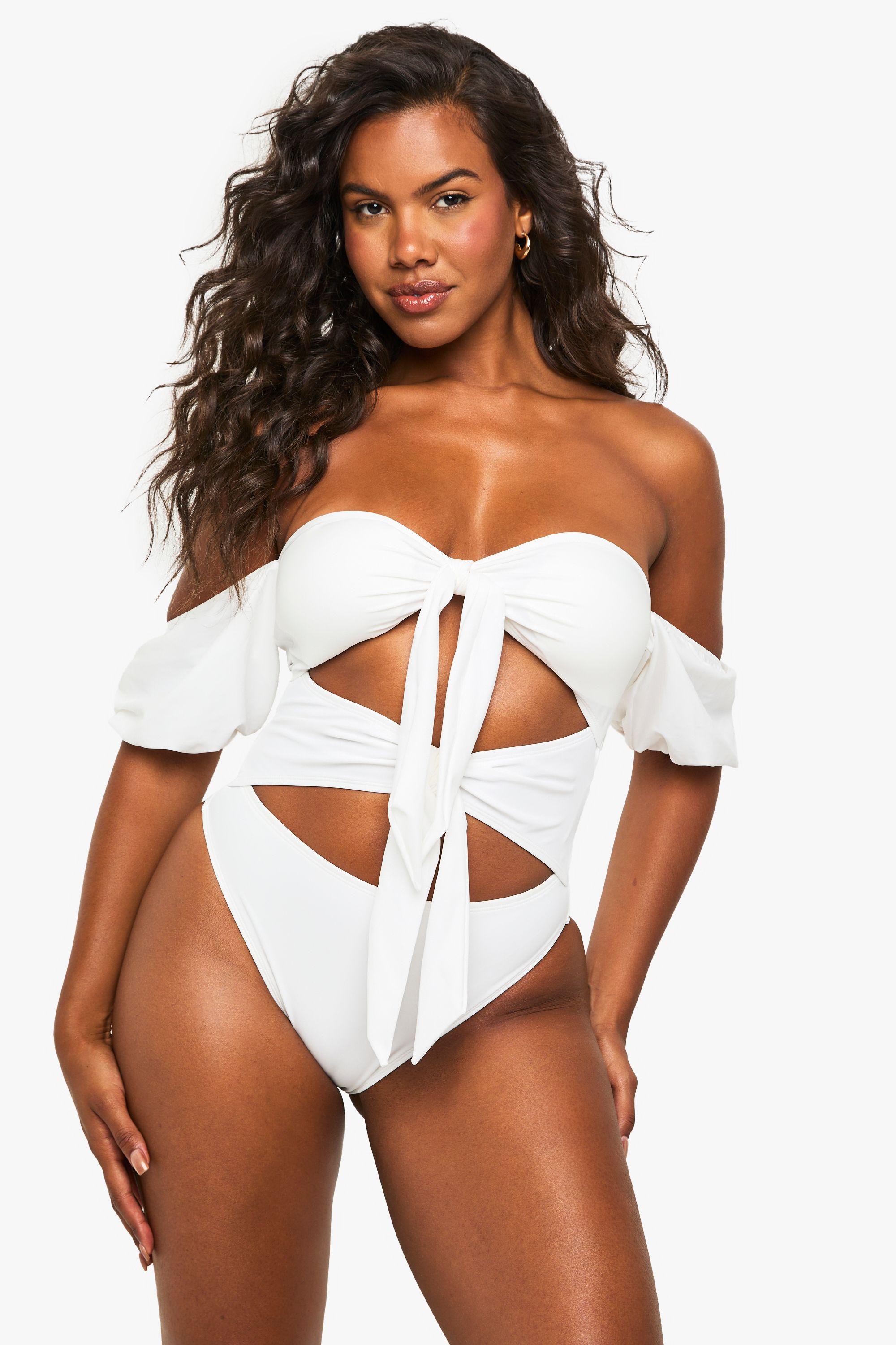 Premium Bridal Tie Front Swimsuit by BOOHOO