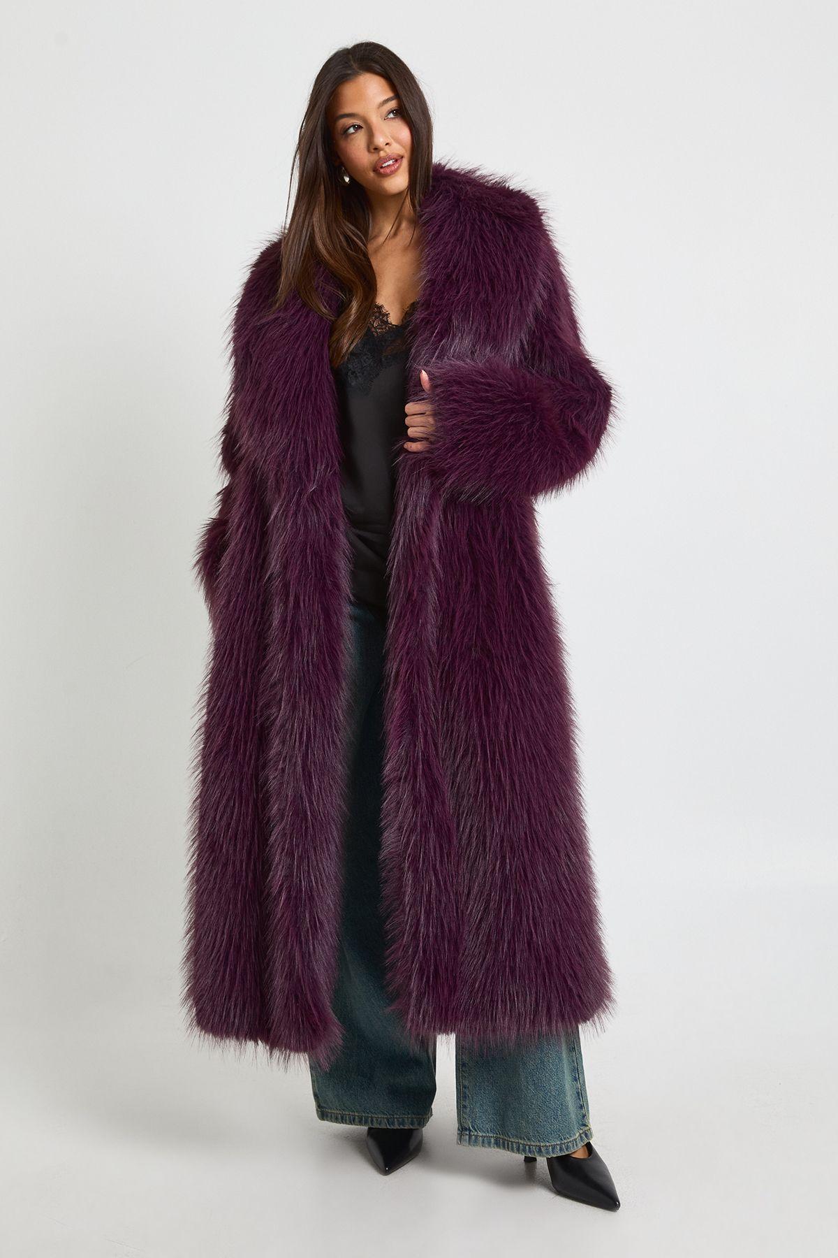 Premium Collard Fur Maxi Coat by BOOHOO