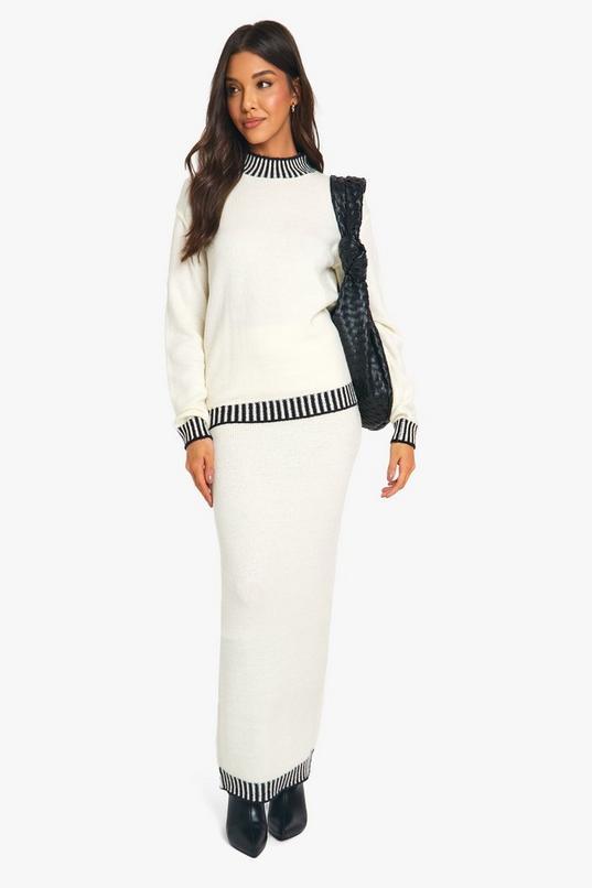 Premium Contrast Trim Jumper And Maxi Skirt Knitted Co-ord by BOOHOO