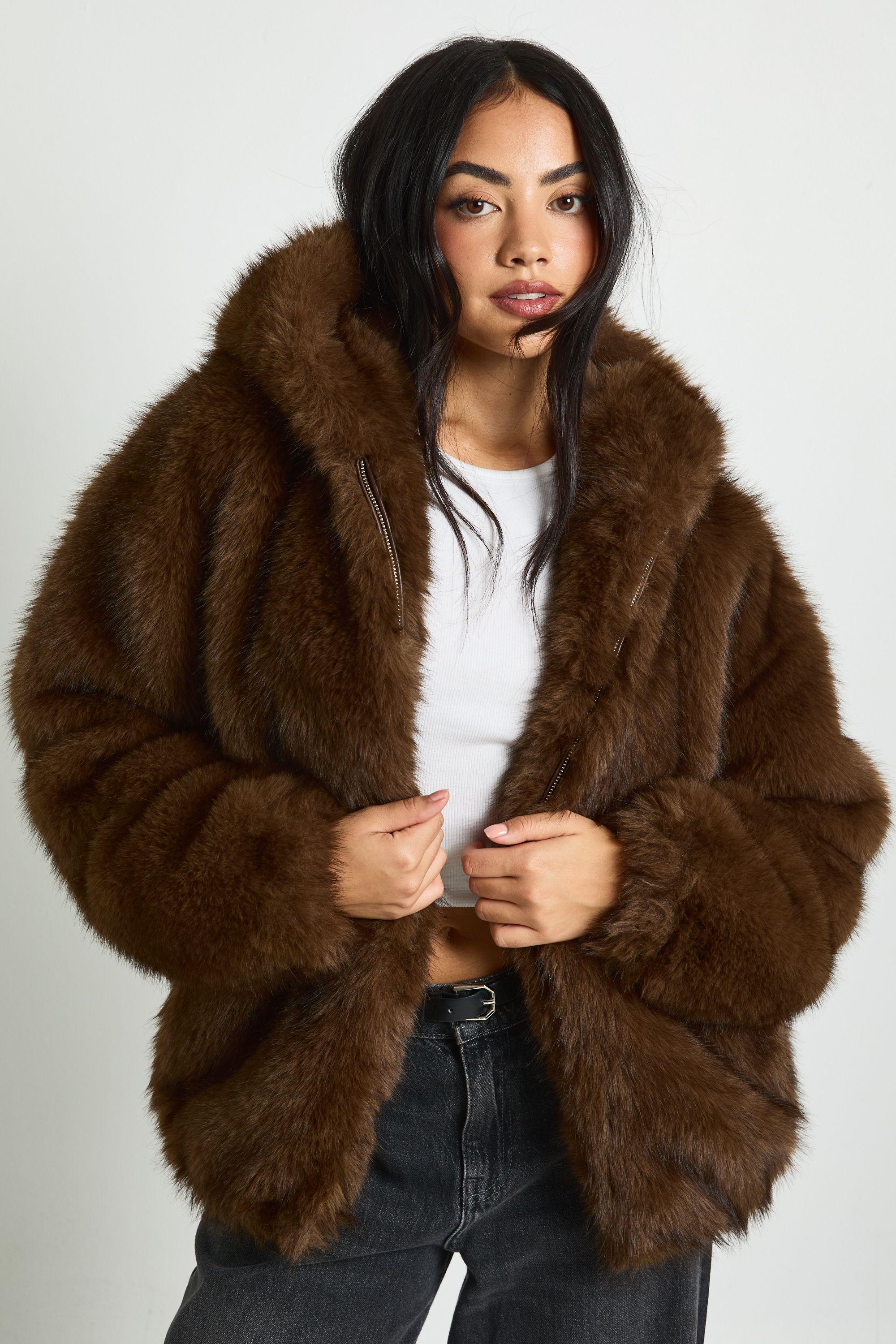 Premium Faux Fur Hooded Jacket by BOOHOO