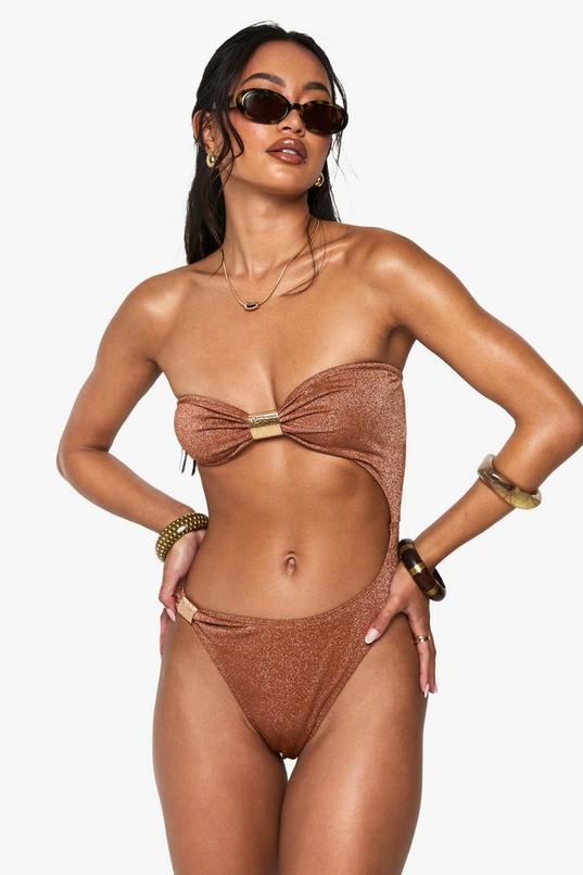Premium Hammered Gold Hardware Detail Cut Out Swimsuit by BOOHOO