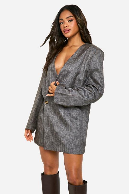 Premium Heavy Pinstripe Oversized Blazer Dress by BOOHOO