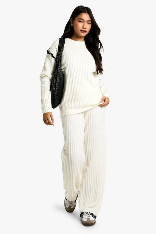 Premium Heavyweight Contrast Trim Jumper And Trouser Knitted Set by BOOHOO