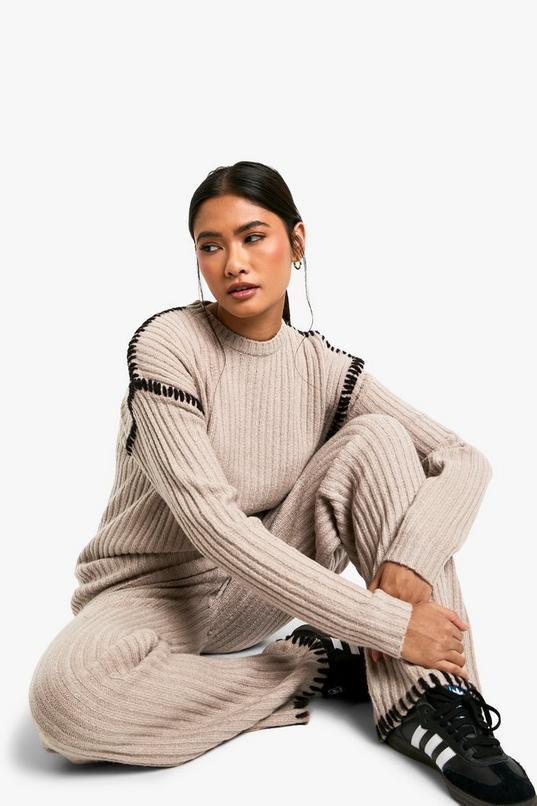 Premium Heavyweight Contrast Trim Jumper And Trouser Knitted Set by BOOHOO