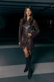 Premium Leather Look Collarless Blazer Dress by BOOHOO Premium Leather Look Collarless Blazer Dress by BOOHOO