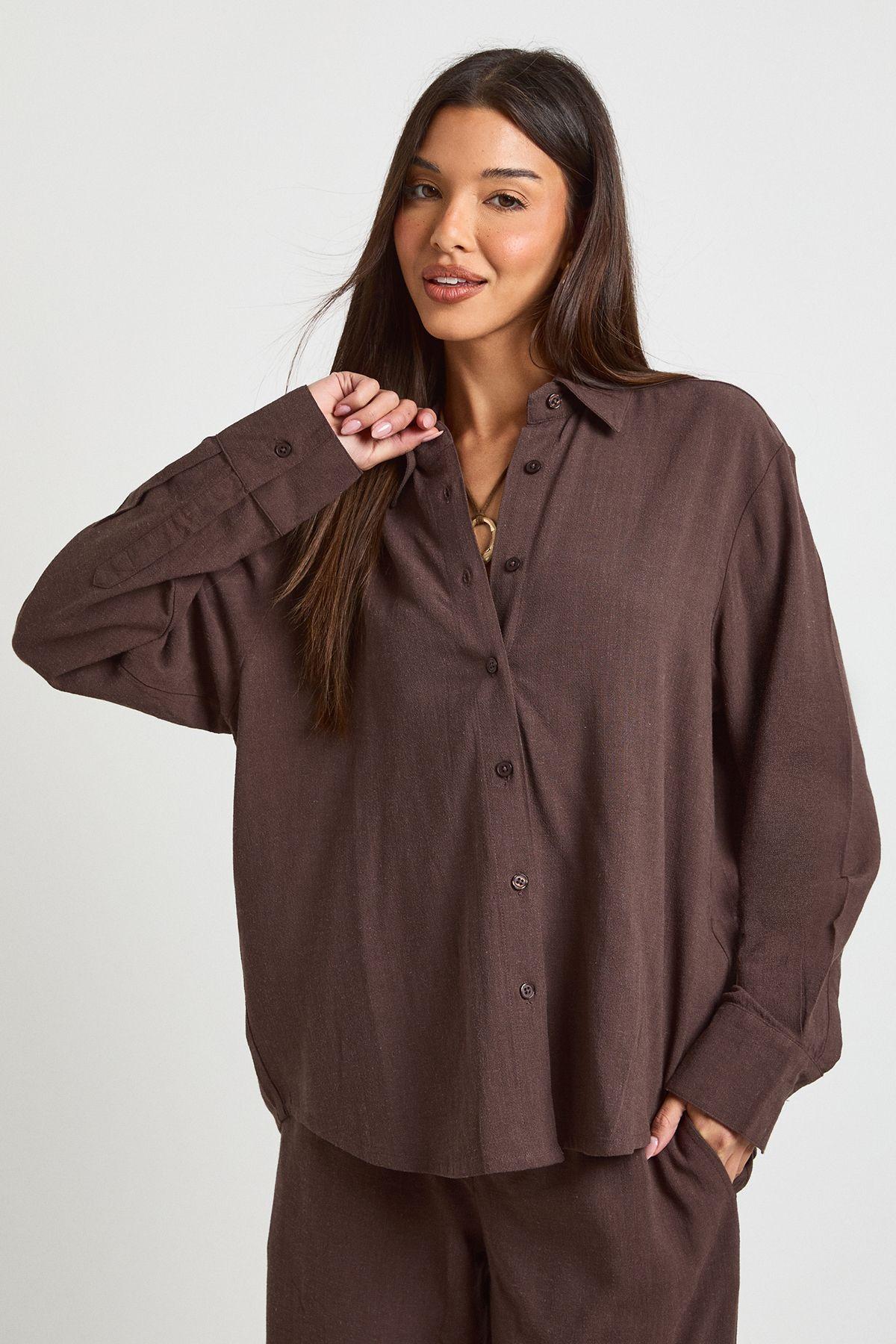 Premium Linen Oversized Shirt by BOOHOO