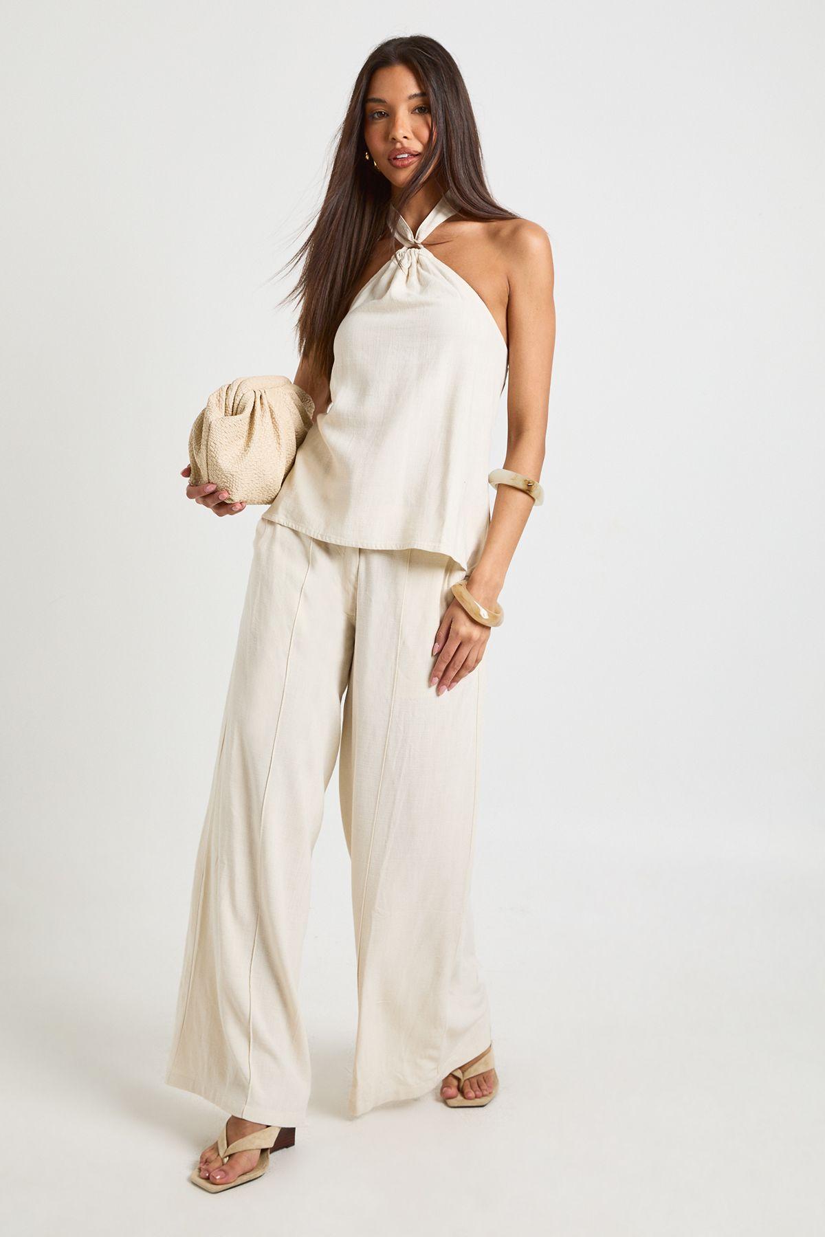 Premium Linen Tailored Trouser by BOOHOO