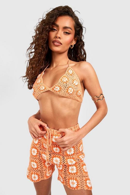 Premium Patchwork Crochet Triangle Bralet by BOOHOO