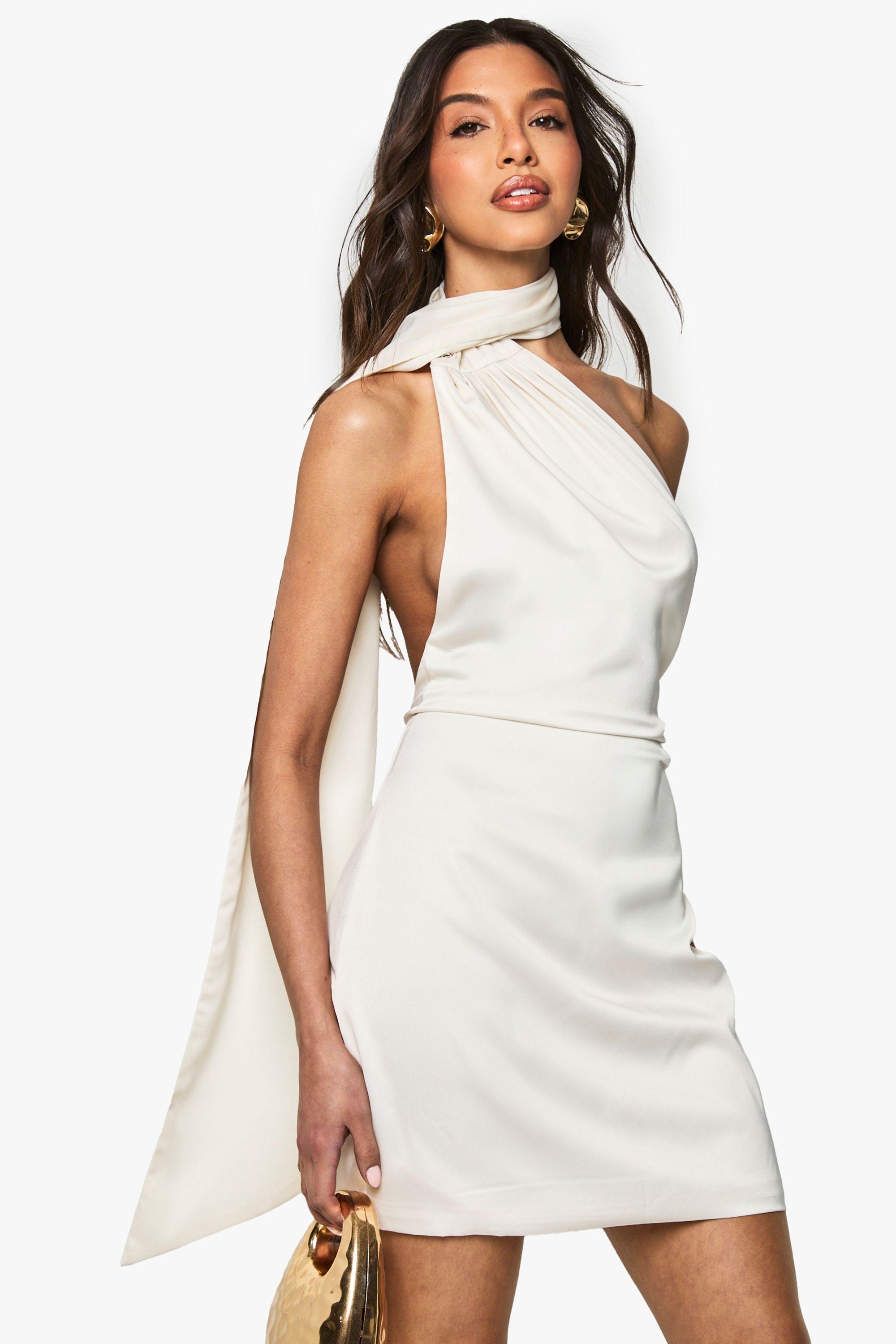 Premium Satin Scarf Detail Mini Dress by BOOHOO