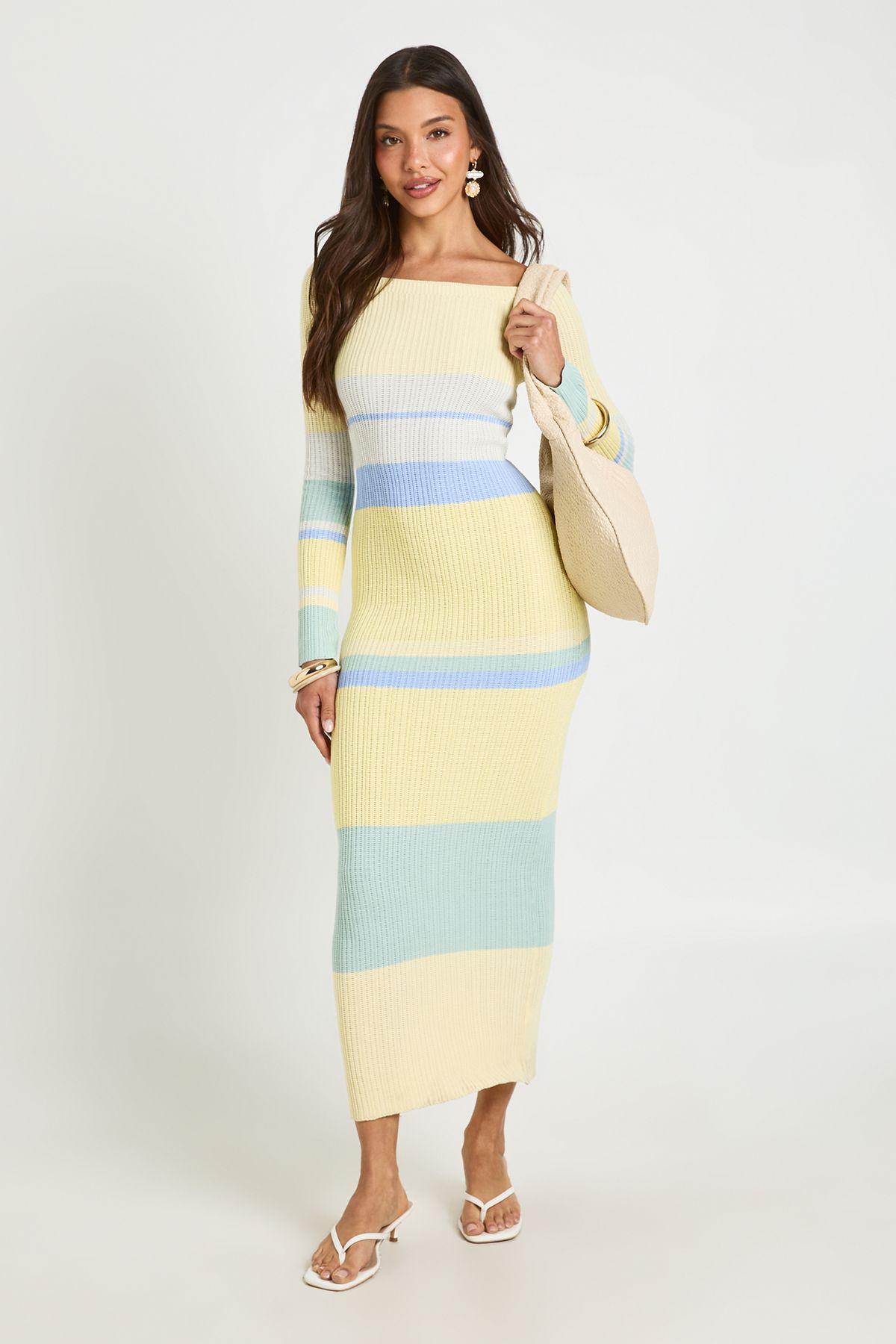 Premium Stripe Knitted Maxi Dress by BOOHOO