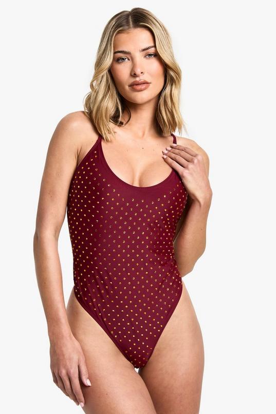 Premium Swim Hot Fix Diamante Backless Swimsuit by BOOHOO