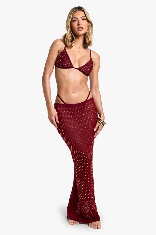 Premium Swim Hot Fix Diamante Beach Skirt by BOOHOO