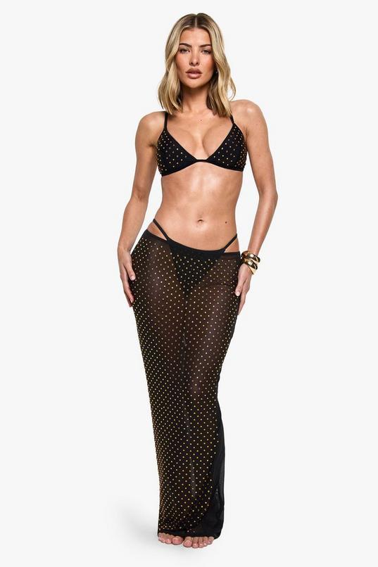 Premium Swim Hot Fix Diamante Beach Skirt by BOOHOO