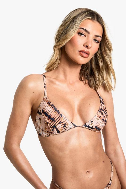 Premium Swim Tie Dye Hot Fix Triangle Bikini Top by BOOHOO