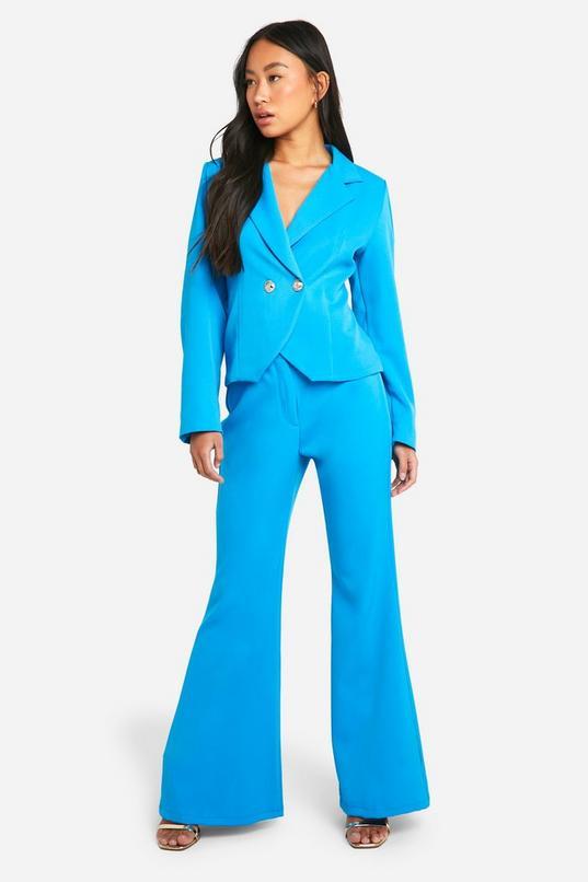 Premium Textured Fit & Flare Tailored Trousers by BOOHOO