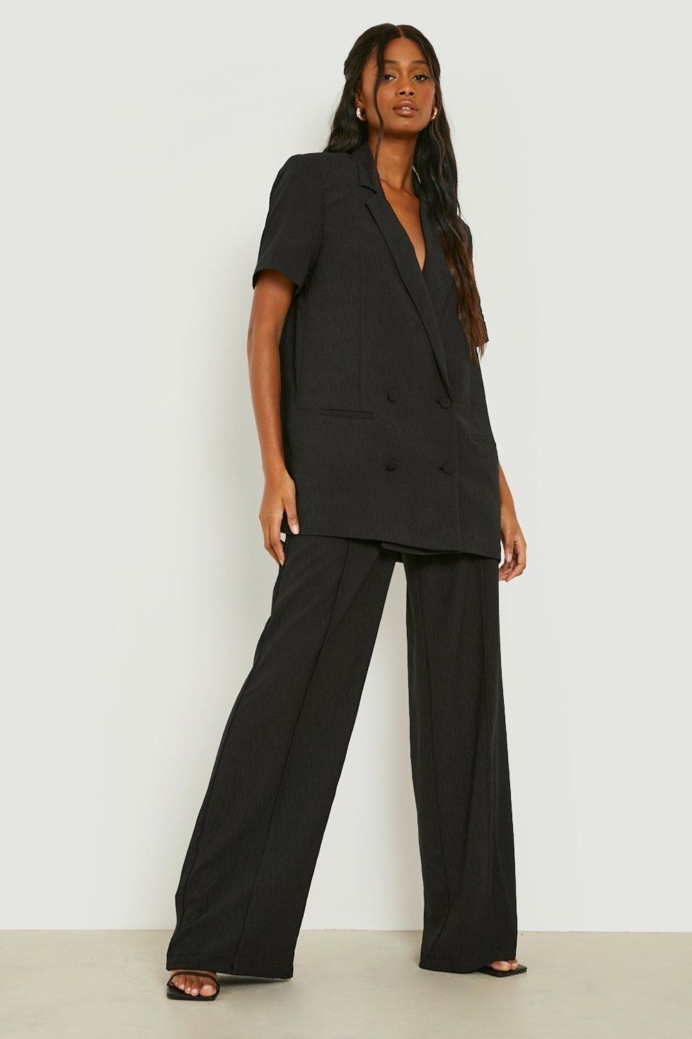 Premium Textured Wide Leg Trousers by BOOHOO