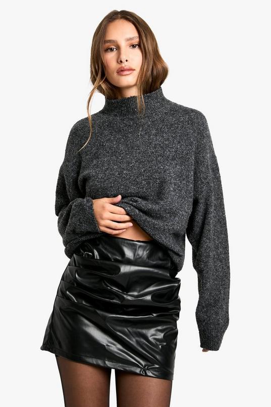 Pu Ruched Mini Skirt by BOOHOO