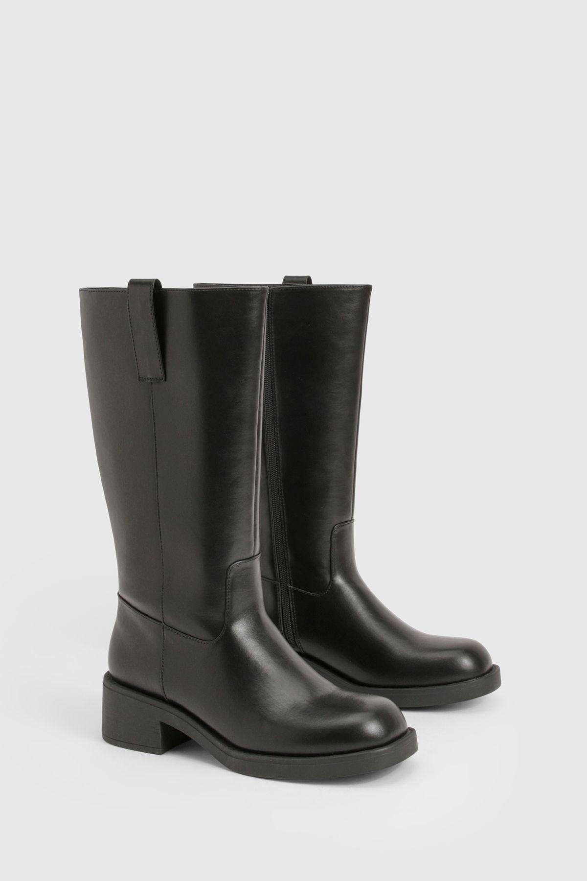 Pull On Column Calf Biker Boot by BOOHOO