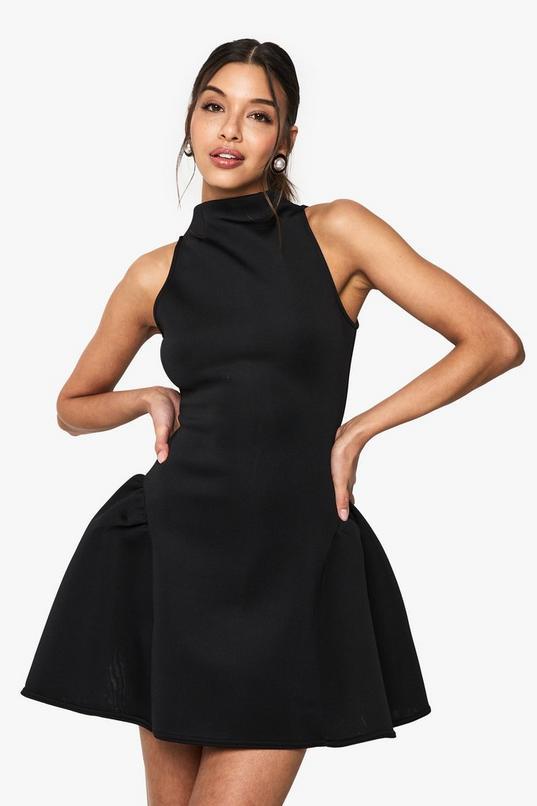 Racer Neck Volume Mini Dress by BOOHOO