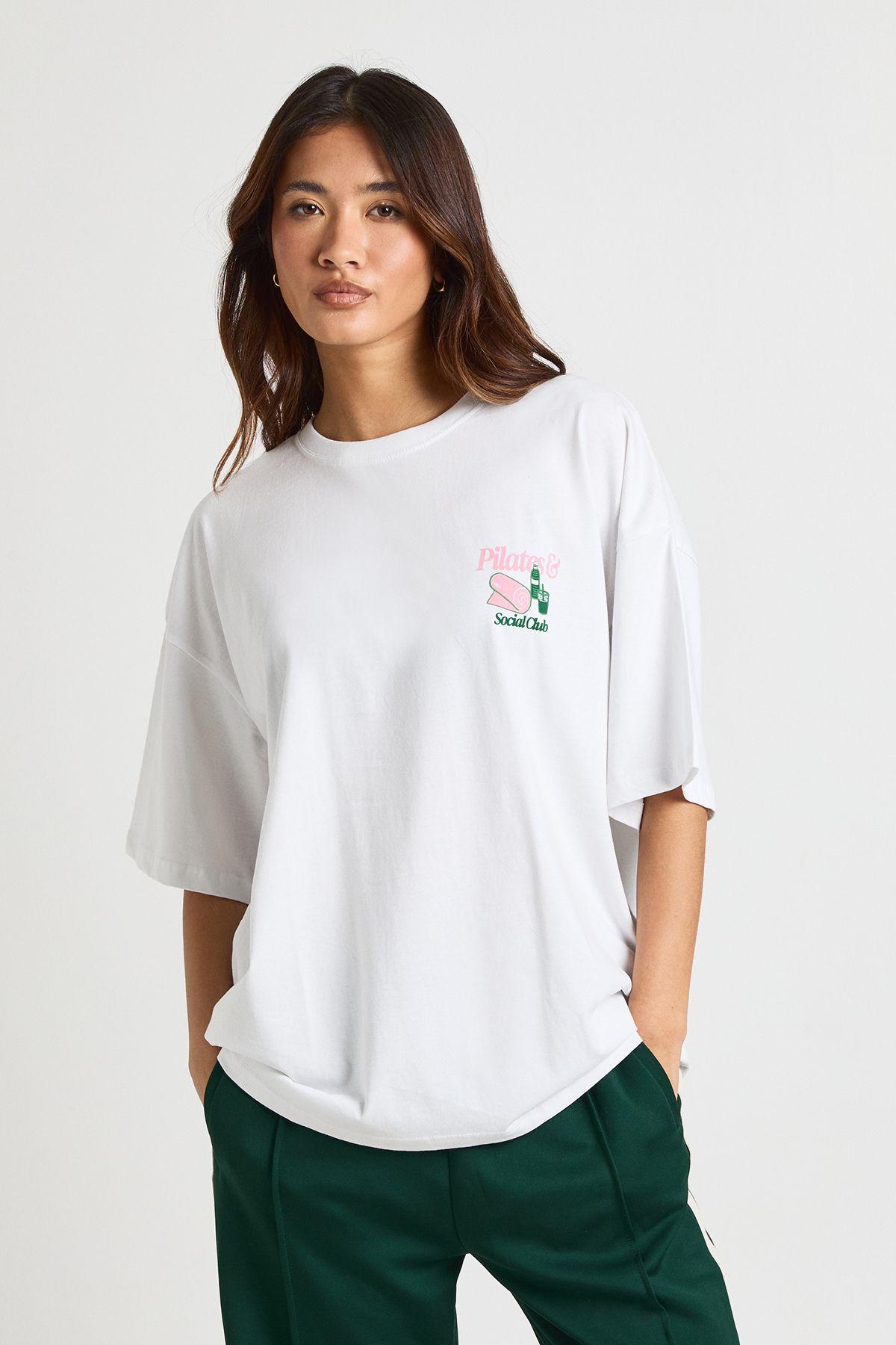 Reformer Pilates and Social Club Front and Back Printed T-Shirt by BOOHOO