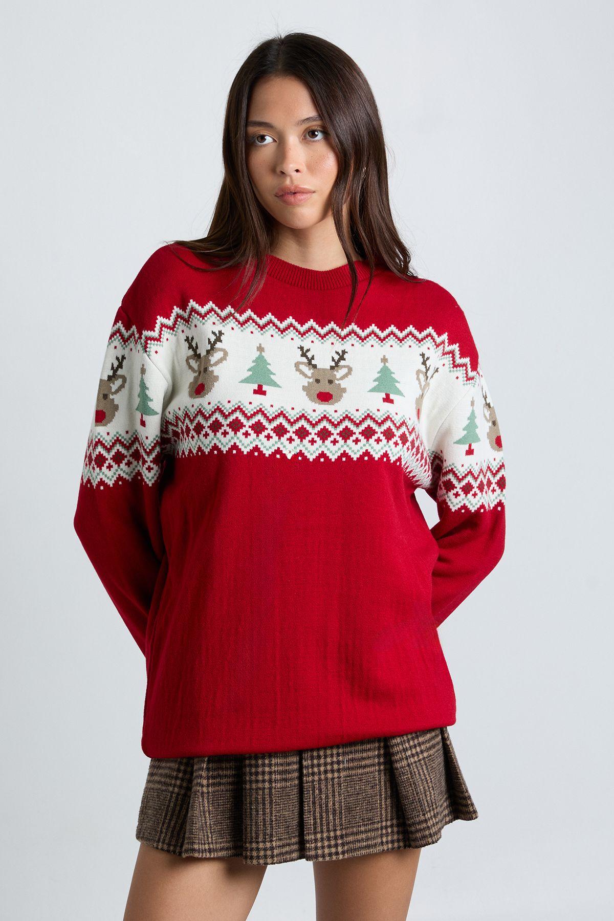 Reindeer Fairisle Longline Christmas Jumper by BOOHOO