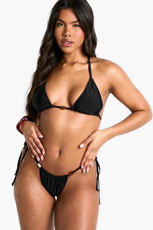 Resin Stone Trim Triangle Bikini Top & Tie Side Bikini Bottoms Set by BOOHOO