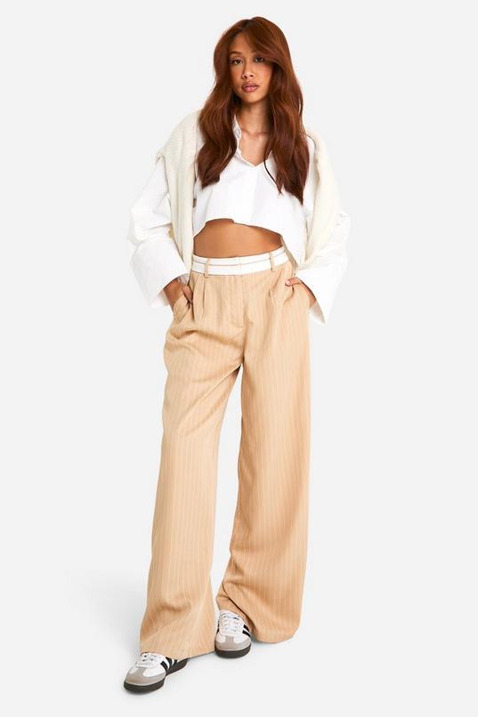 Reverse Waistband Tailored Wide Leg Trousers by BOOHOO