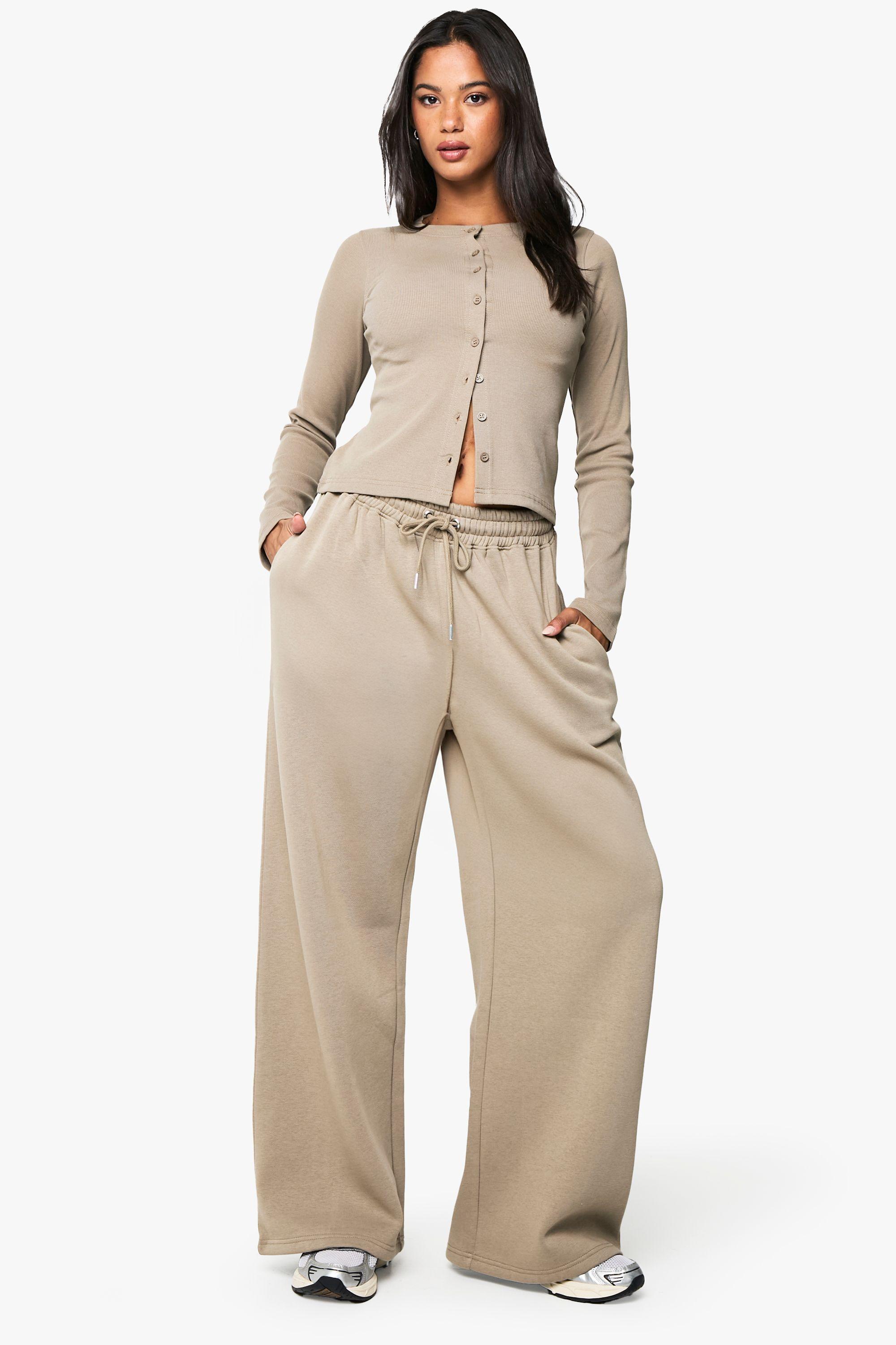 Rib Button Through Long Sleeve Top Tracksuit by BOOHOO