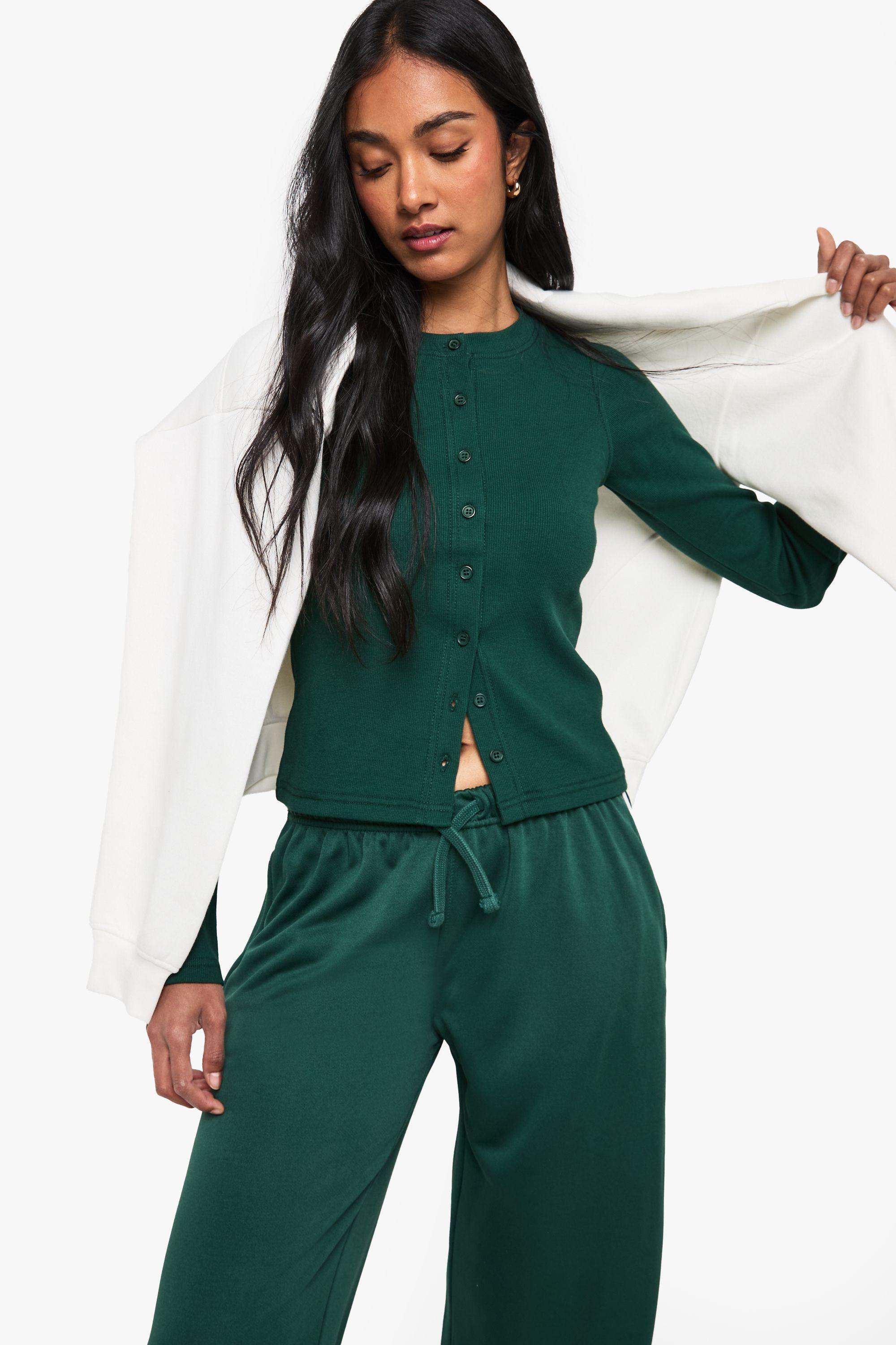 Rib Button Through Long Sleeve Top by BOOHOO