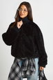 Rib Collar Faux Fur Jacket by BOOHOO Rib Collar Faux Fur Jacket by BOOHOO