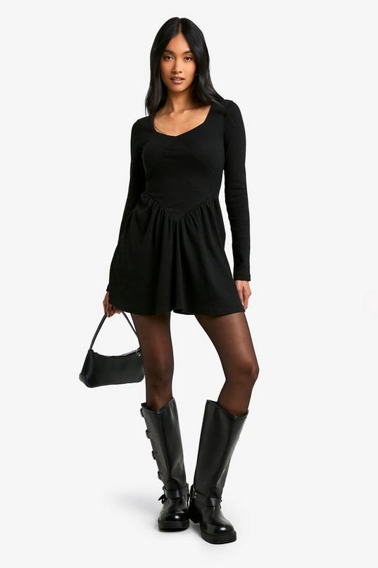 Rib Dropped Hem Smock Dress by BOOHOO