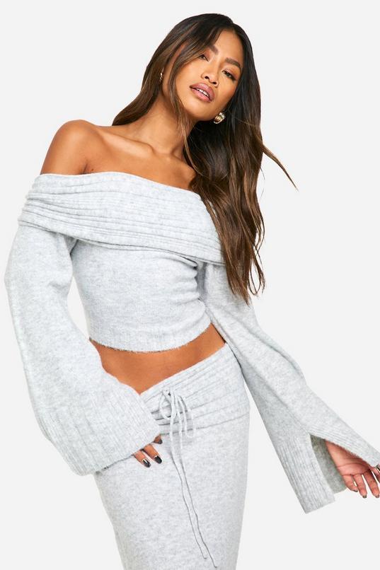Rib Edge Soft Knit Bardot Jumper by BOOHOO