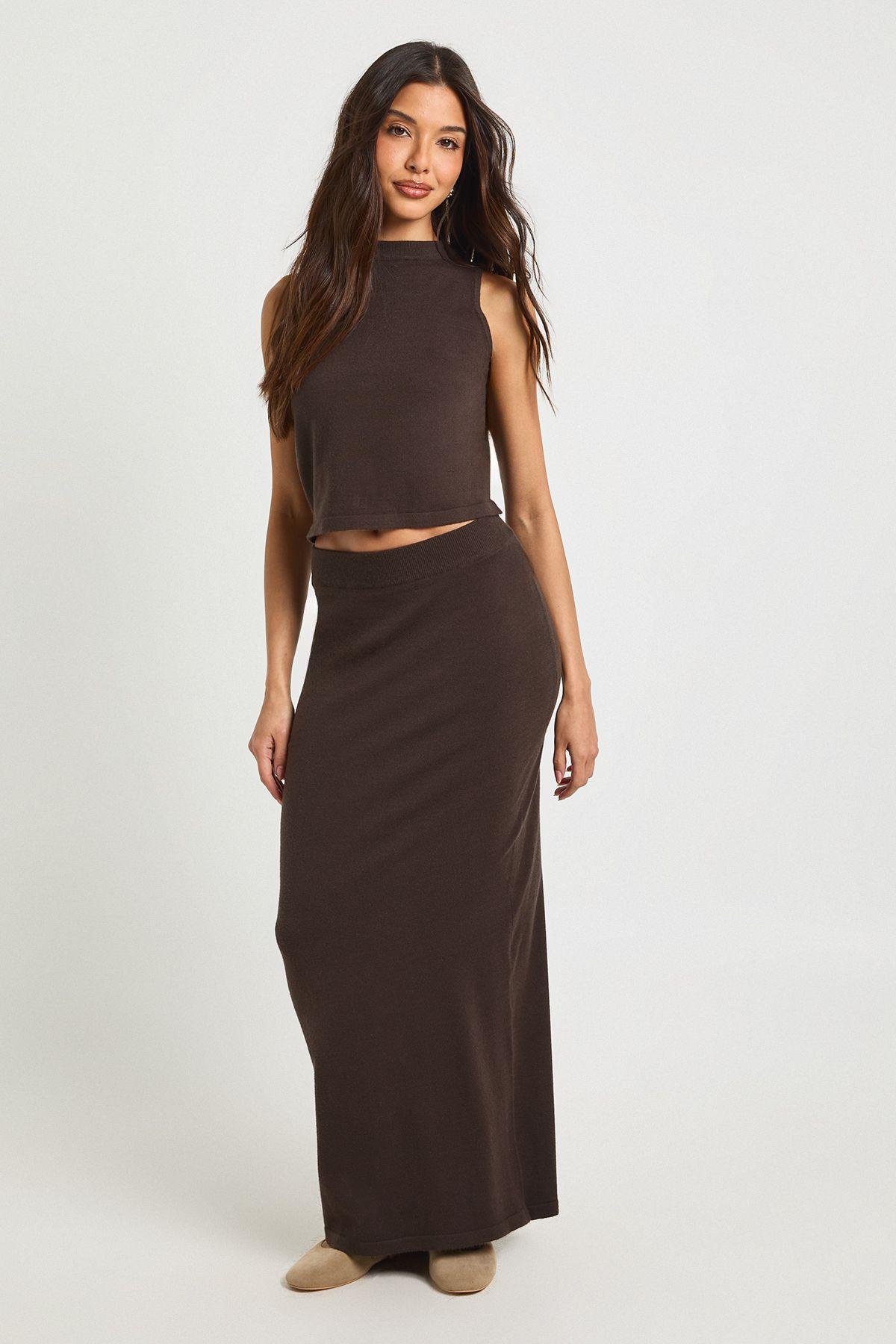 Rib Knit High Neck Top and Maxi Skirt Co-Ord by BOOHOO