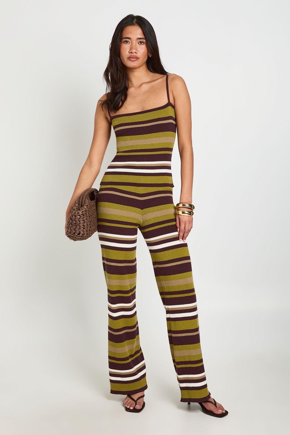 Rib Knit Stripe Top and Wide Leg Trouser Co-ord by BOOHOO