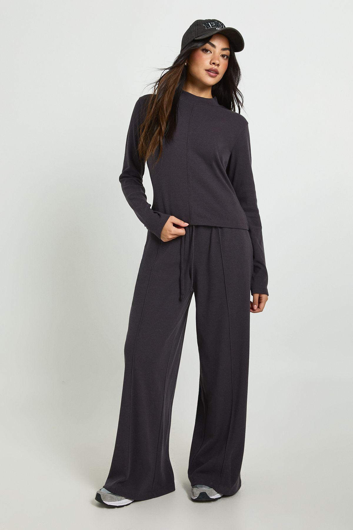 Rib Long Sleeve High Neck Tracksuit by BOOHOO
