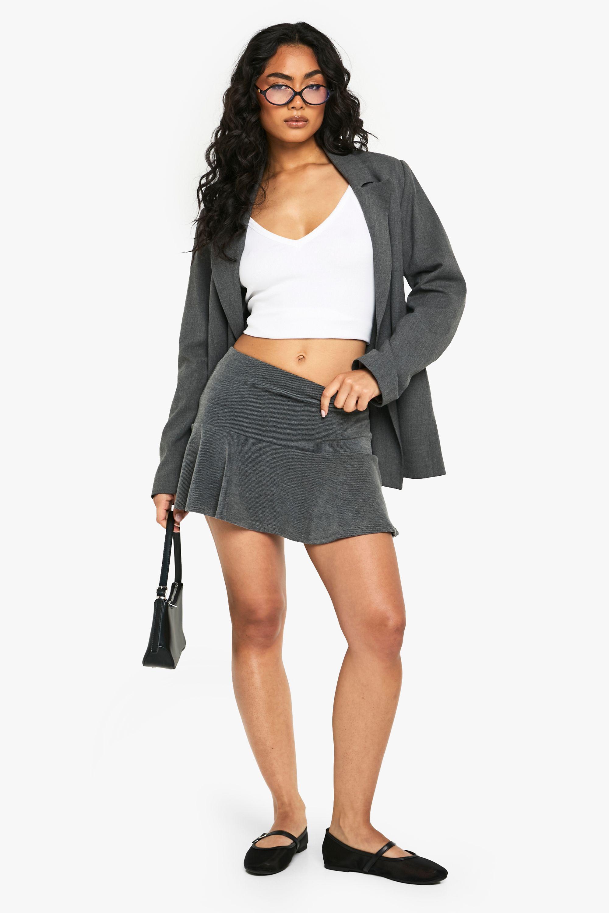Rib Peplum Frill Hem Mini Skirt by BOOHOO