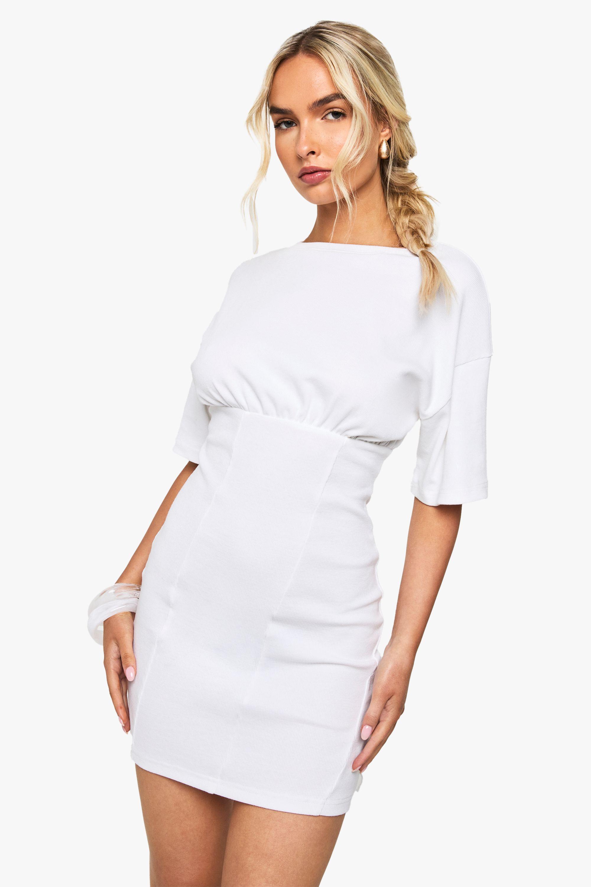 Rib Ruched T-Shirt Dress by BOOHOO
