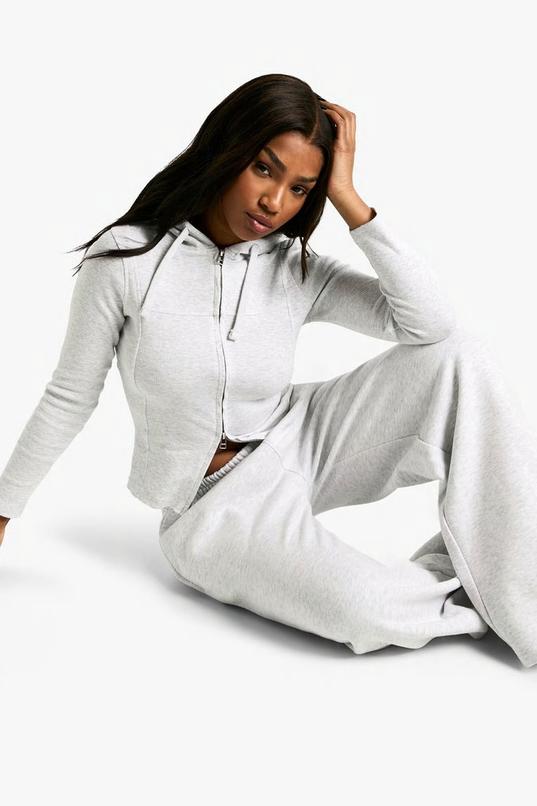 Rib Seam Detail Hoodie and Straight Leg Jogger Tracksuit by BOOHOO