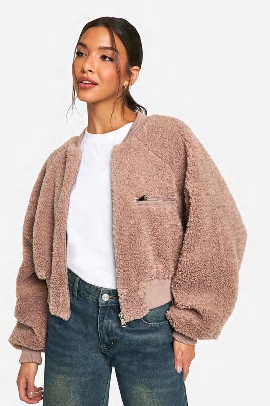 Rib Teddy Bomber Jacket by BOOHOO